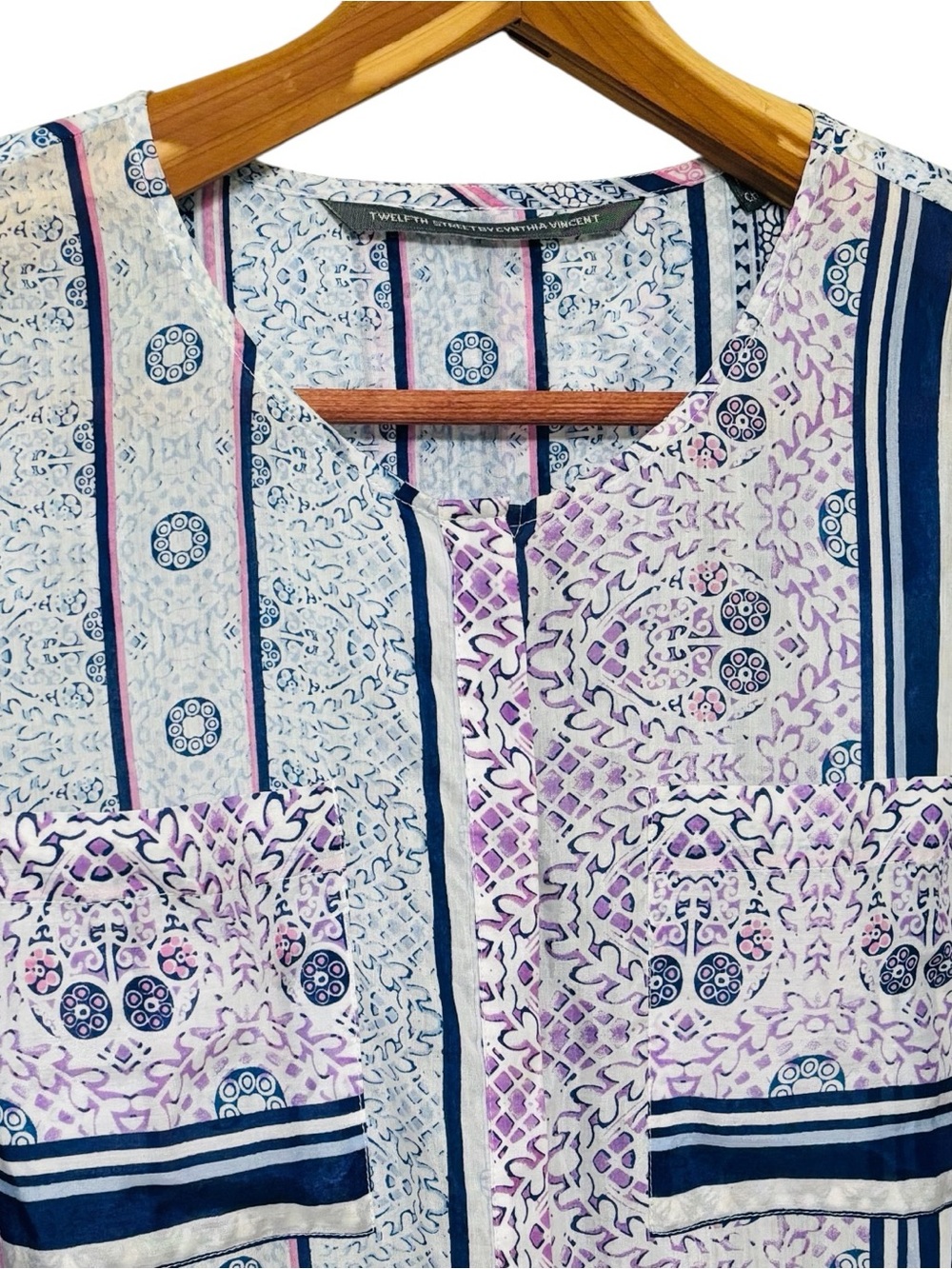 Twelfth Street Cynthia Vincent Cotton Silk Romper M Boho Blue Pink Tassel Fringe - Picture 7 of 16